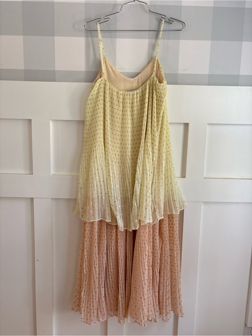 Zara Pale Yellow & Blush Tiered‎ Midi Dress XS - Picture 2 of 10